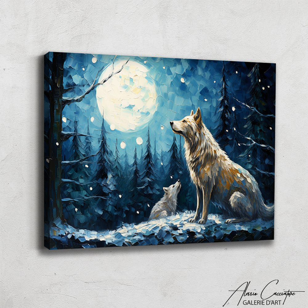 PEINTURE LOUP LUNE