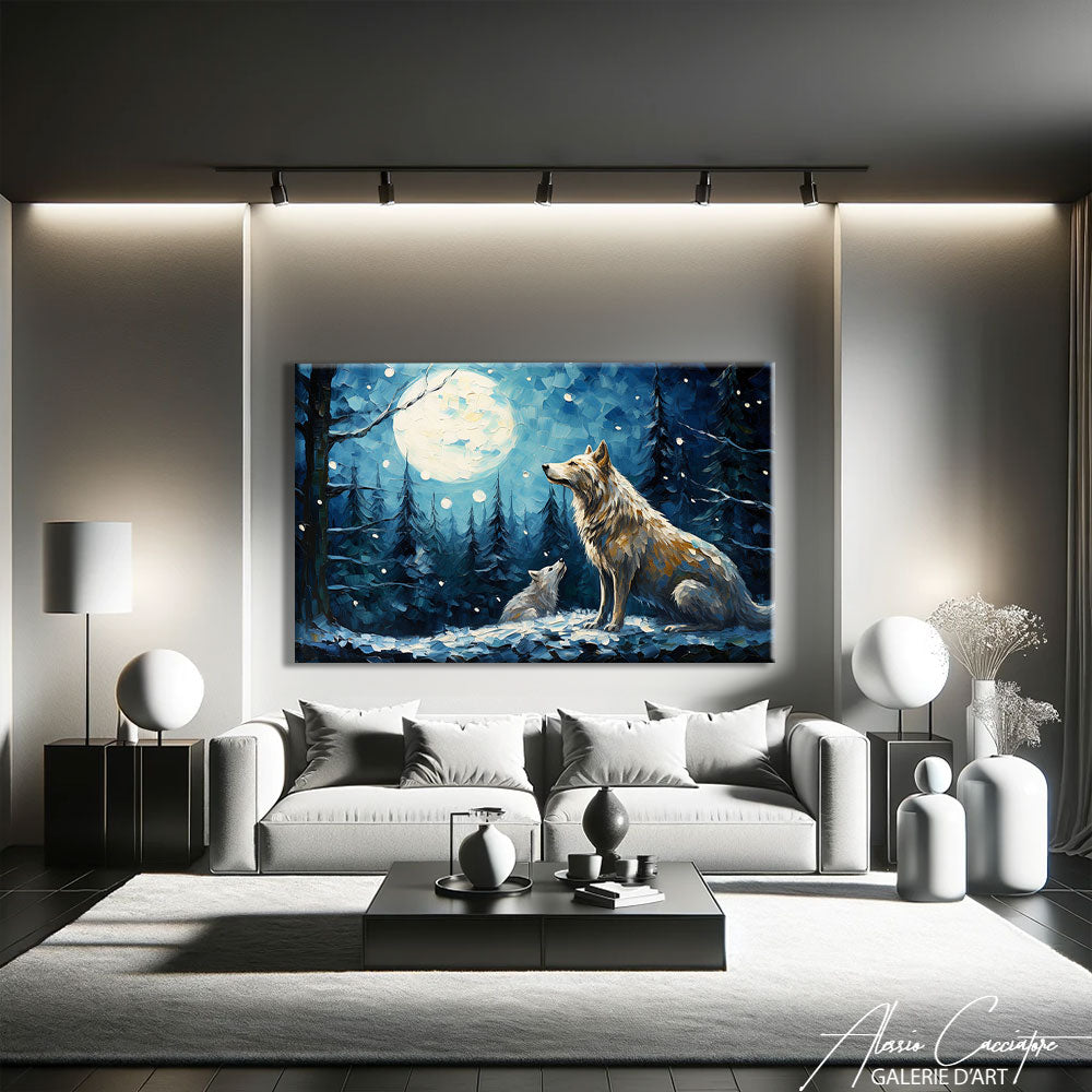 PEINTURE LOUP LUNE