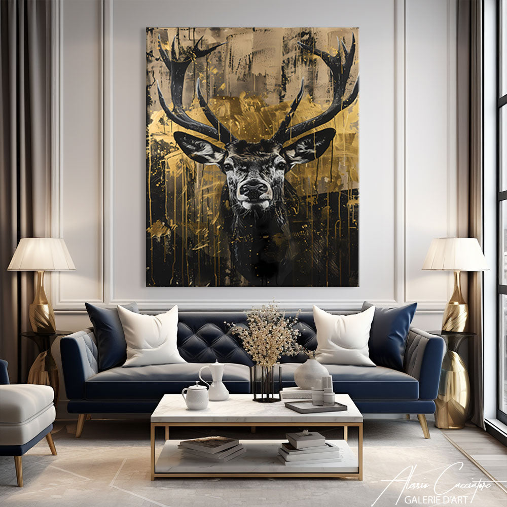 Tableau Cerf Fond Noir
