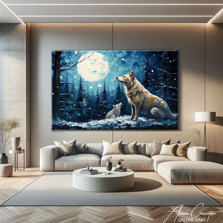 peinture loup pleine lune