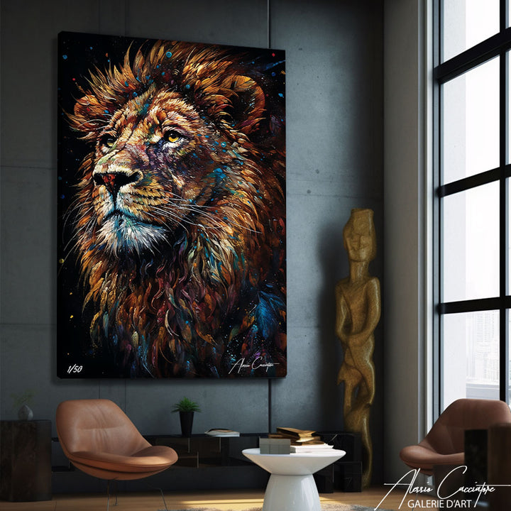tableau lion noir