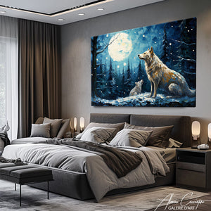 peinture loup pleine lune