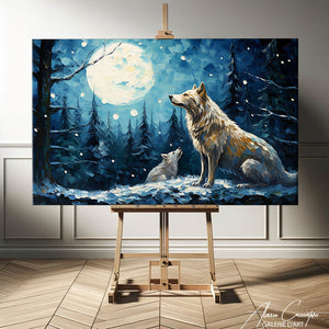 tableau loup pleine lune