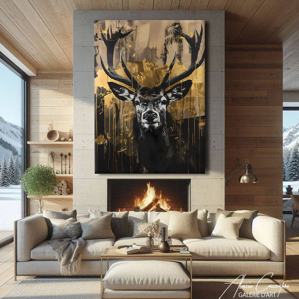 TABLEAU CERF FOND NOIR