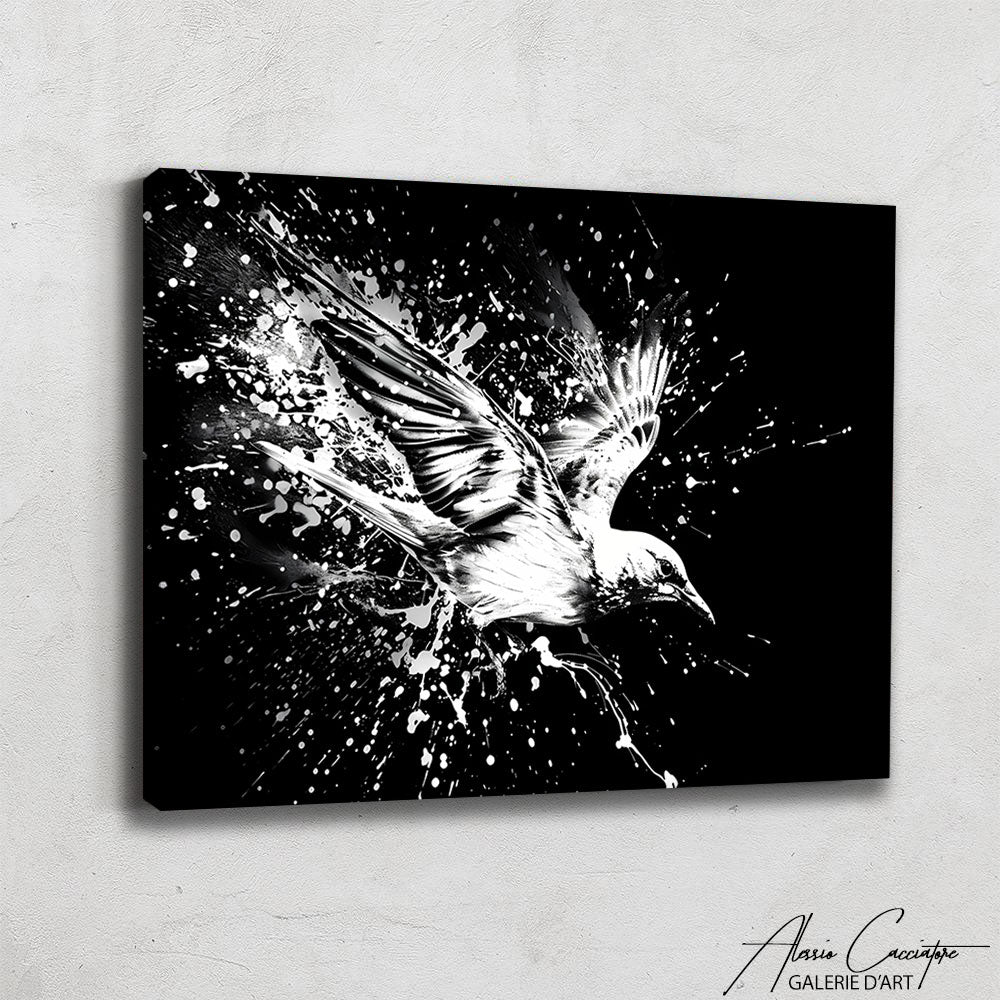 TABLEAU OISEAU NOIR ET BLANC