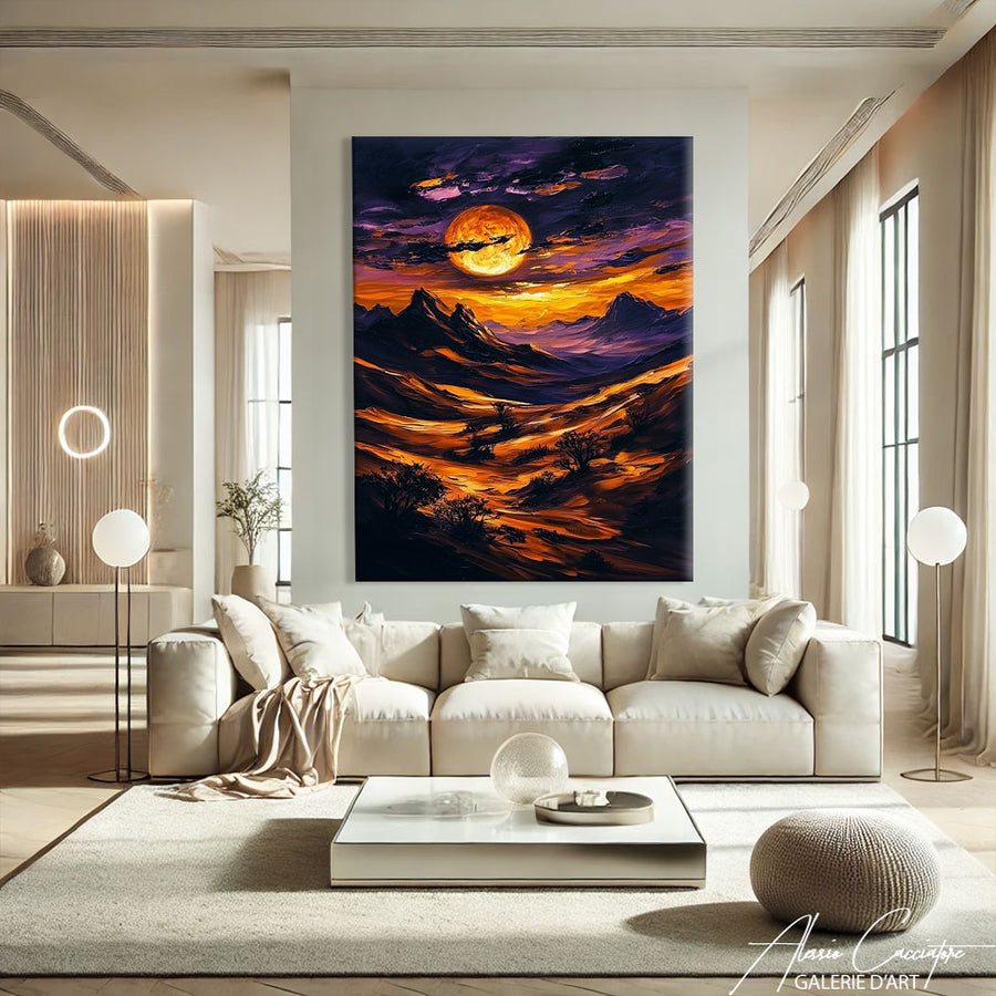 TABLEAU COUCHER DE SOLEIL MONTAGNE – mise en situation