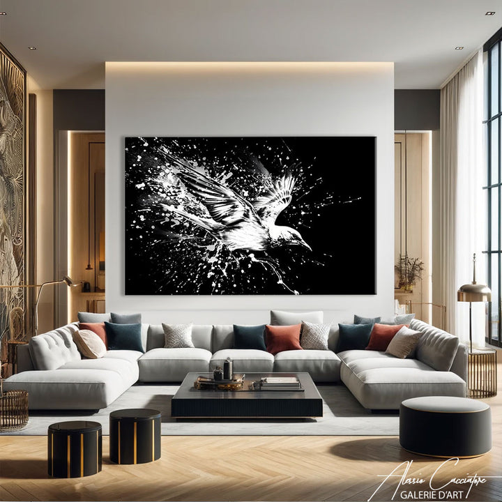 TABLEAU OISEAU NOIR ET BLANC