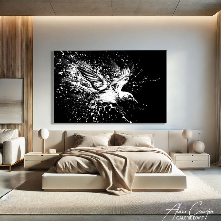 TABLEAU OISEAU NOIR ET BLANC