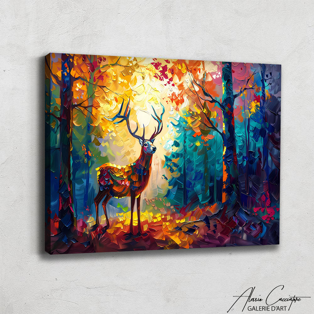 peinture cerf dans la foret