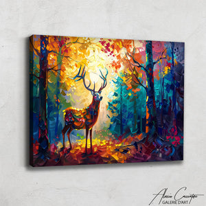 peinture cerf dans la foret