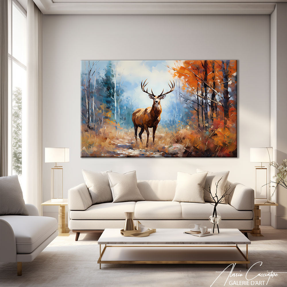 tableau cerf forêt