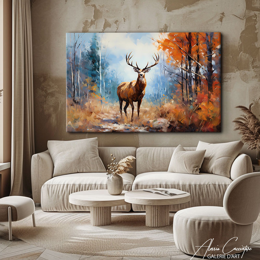 tableau cerf sur toile – mise en situation
