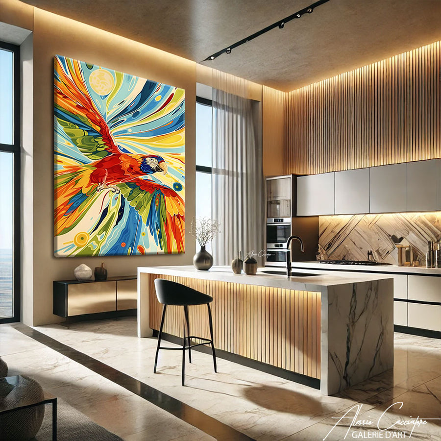 Tableau Peinture de Perroquet
 – mise en situation