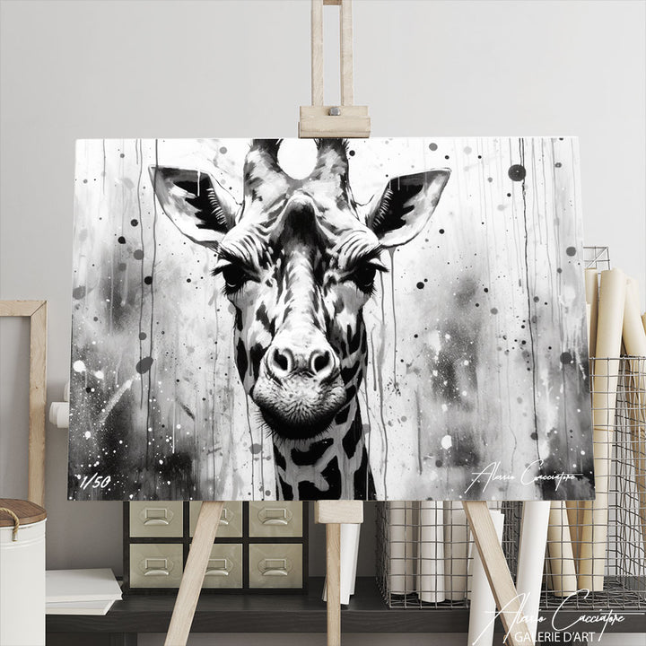 peinture girafe noir et blanc