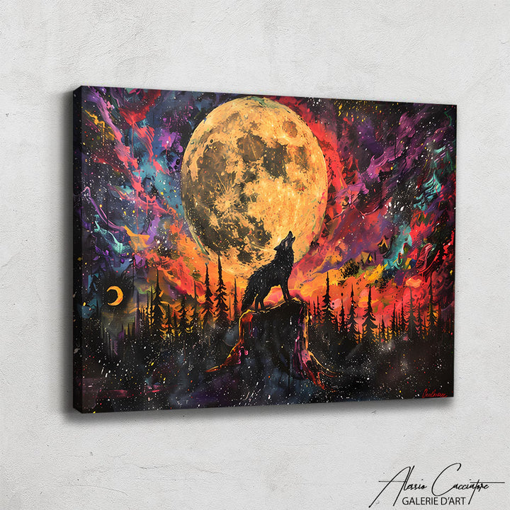 Tableau loup pleine lune