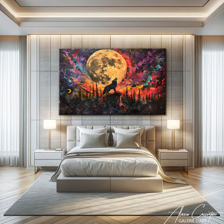 peinture loup pleine lune