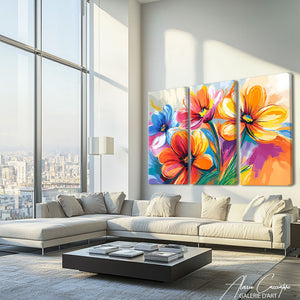 Tableau triptyque fleurs moderne
