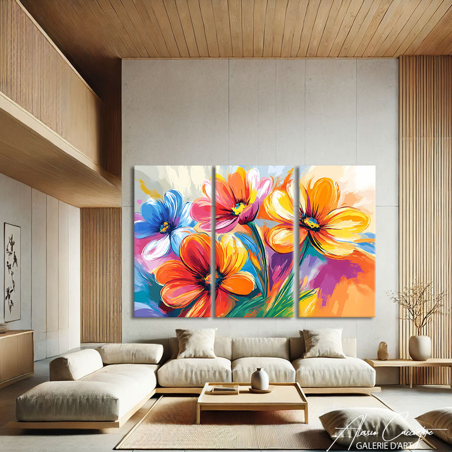 Tableau Triptyque Moderne Fleur – mise en situation