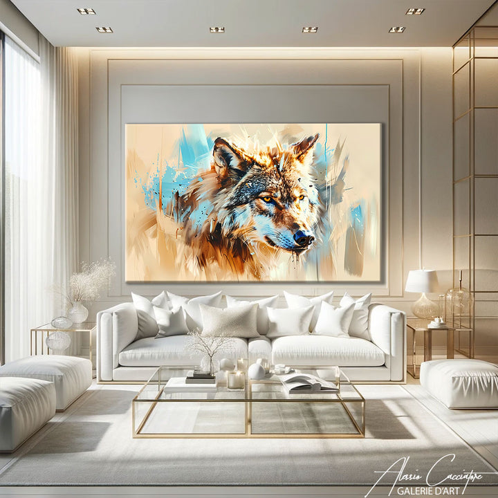 Peinture loup sur toile