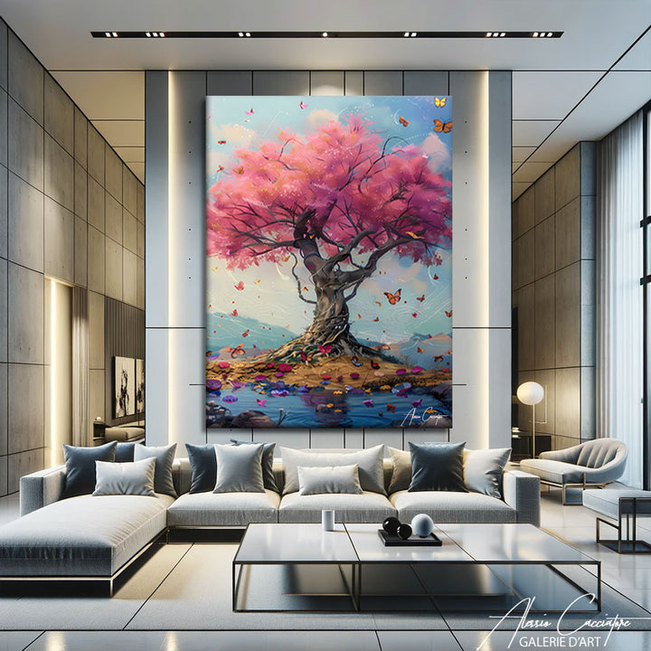 tableau arbre de vie rose