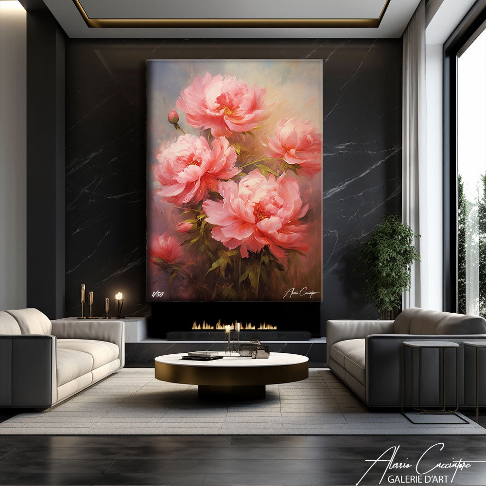 tableau pivoine rose