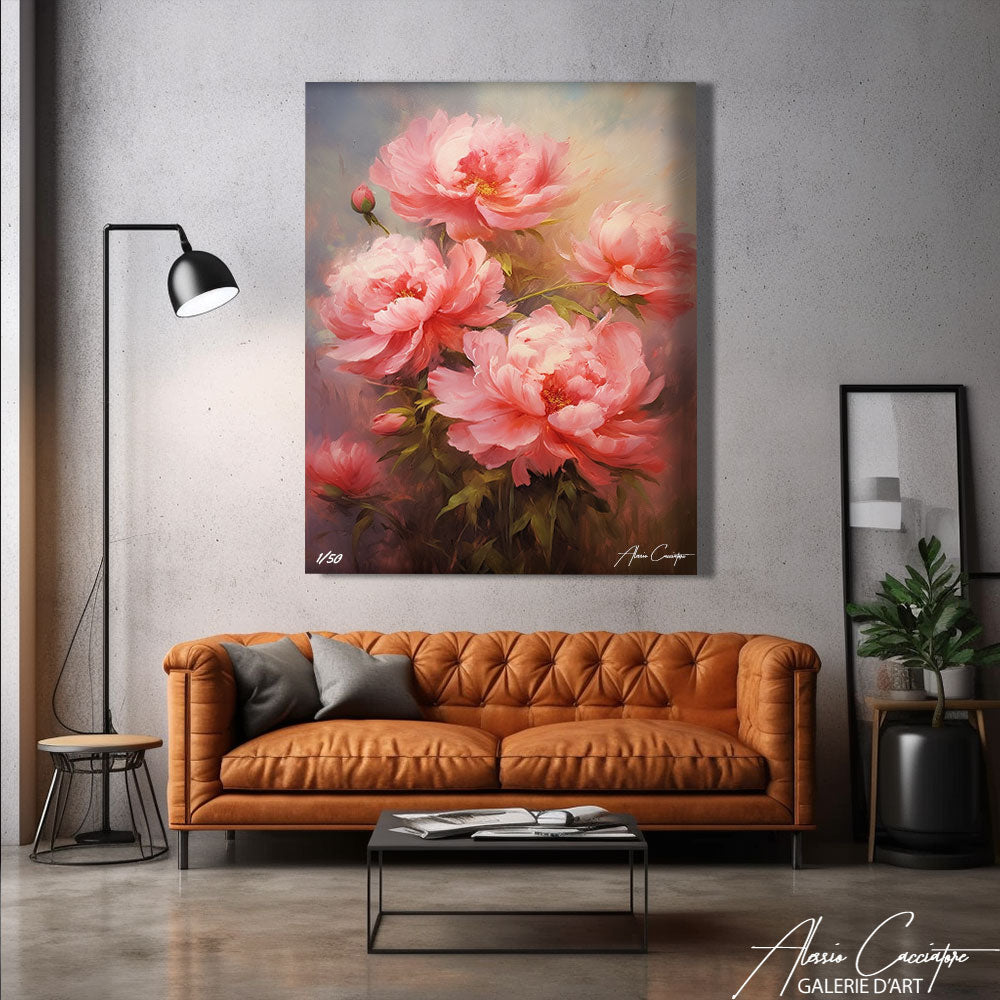 tableau peinture pivoine