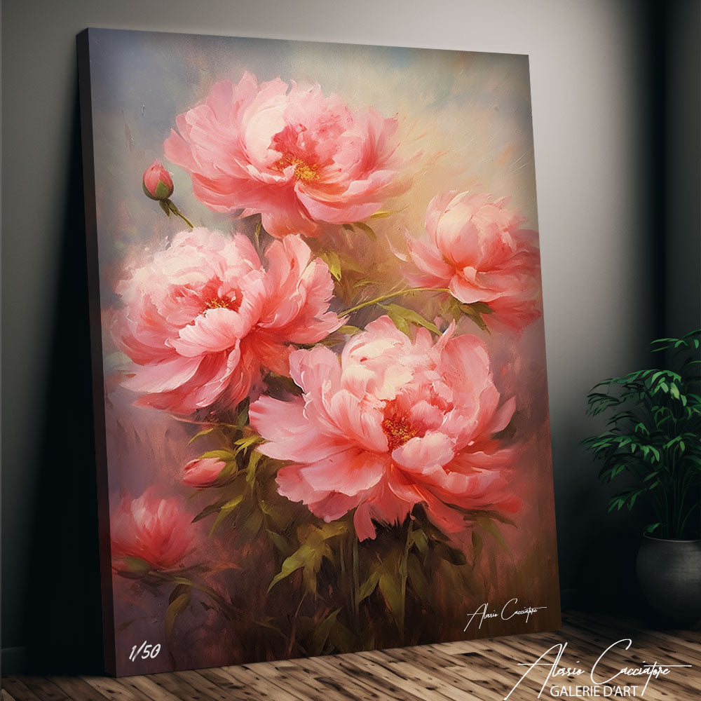 tableau bouquet de pivoines