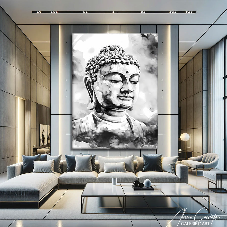 tableau bouddha noir et blanc – mise en situation