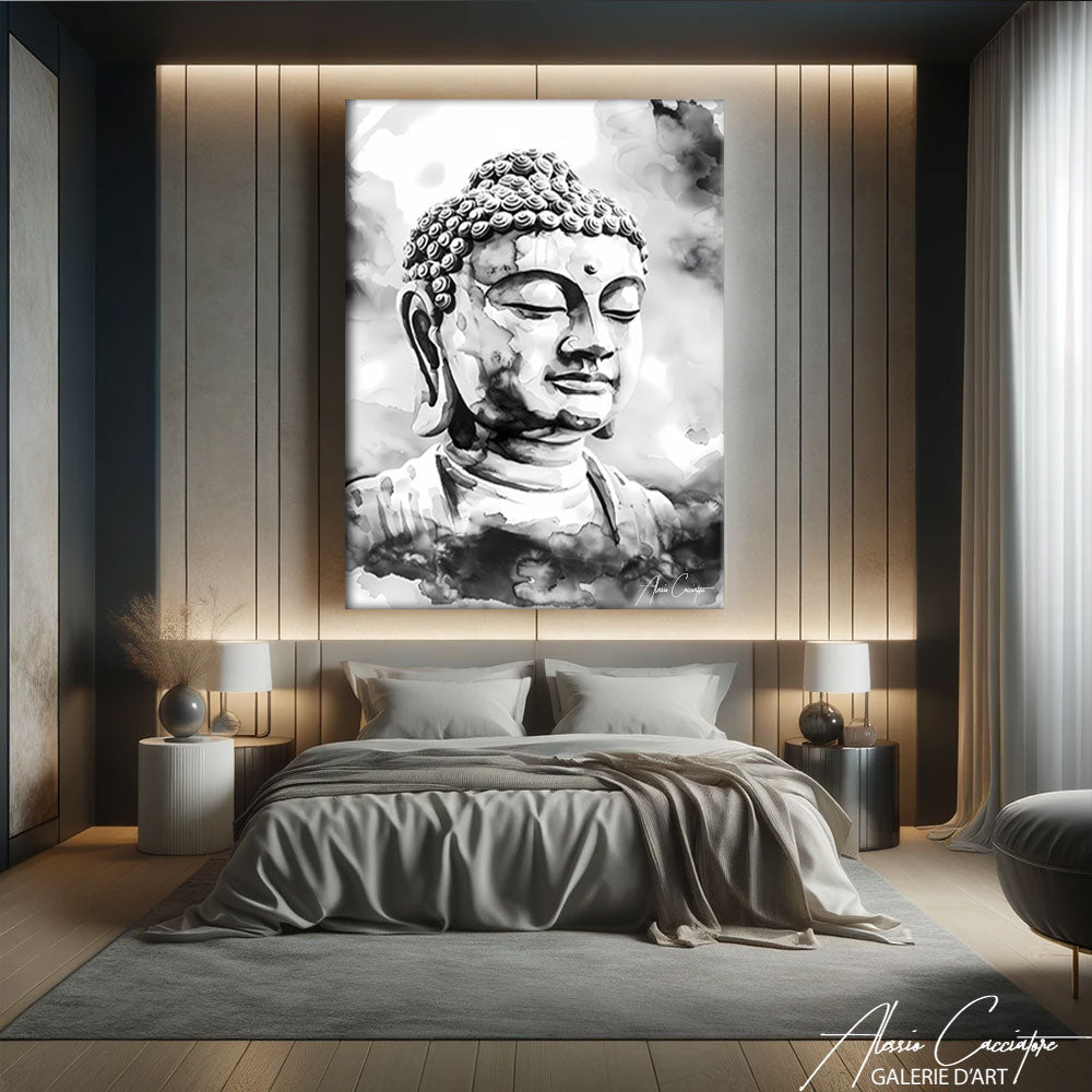 toile bouddha noir et blanc