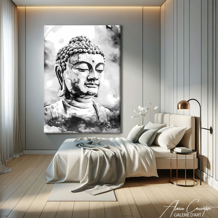 tableau bouddha noir et blanc