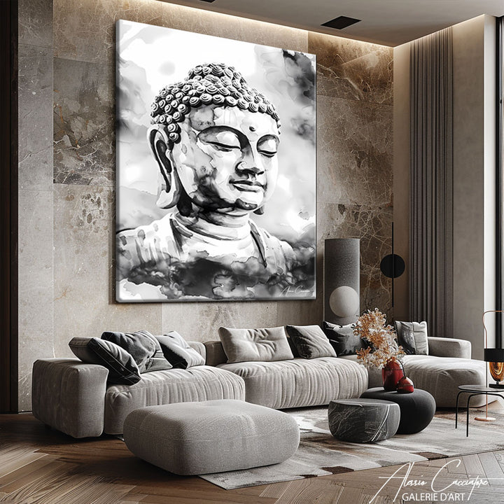 peinture bouddha noir et blanc