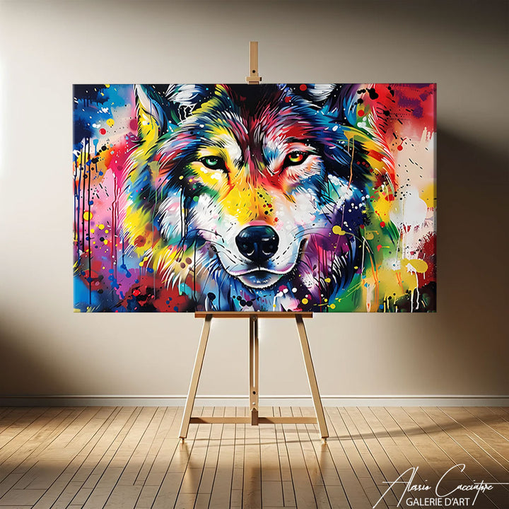 tableau loup peinture