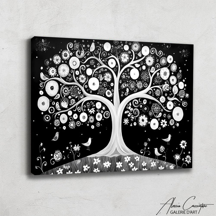 peinture arbre de vie noir et blanc