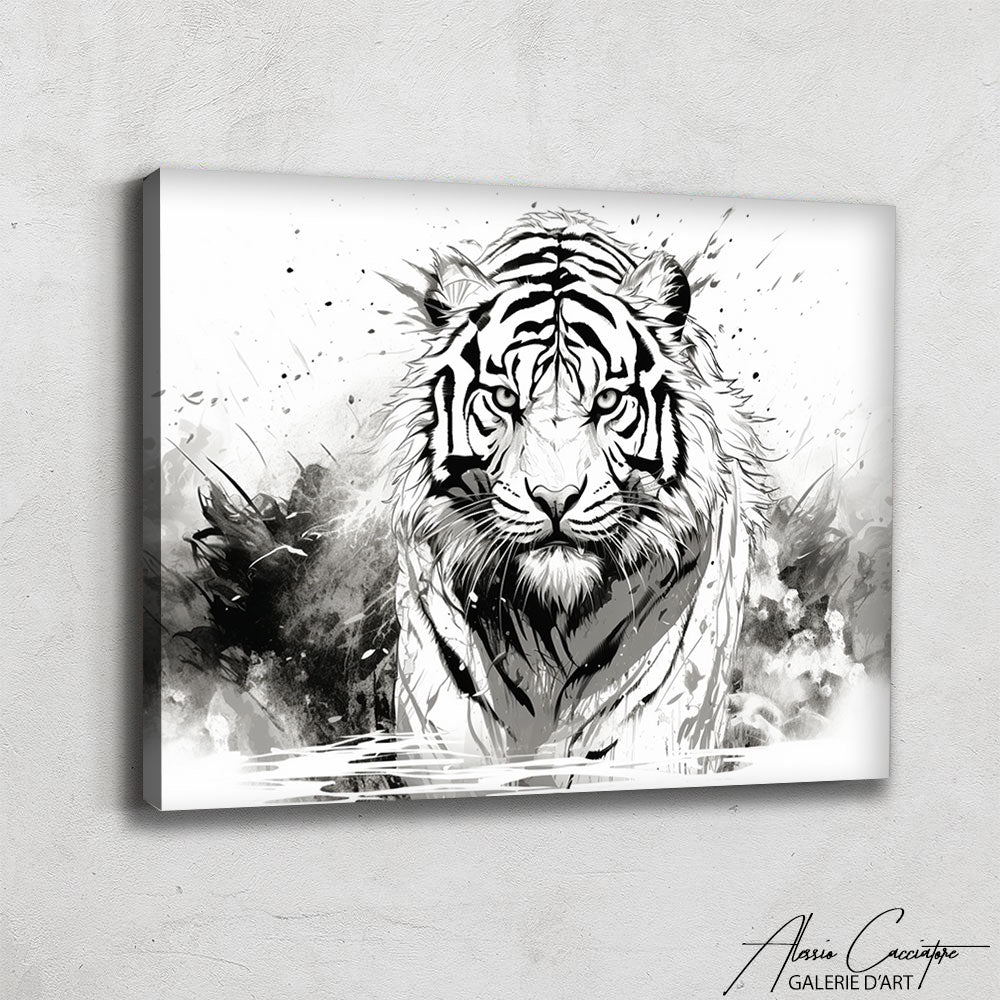 tableau tigre noir et blanc