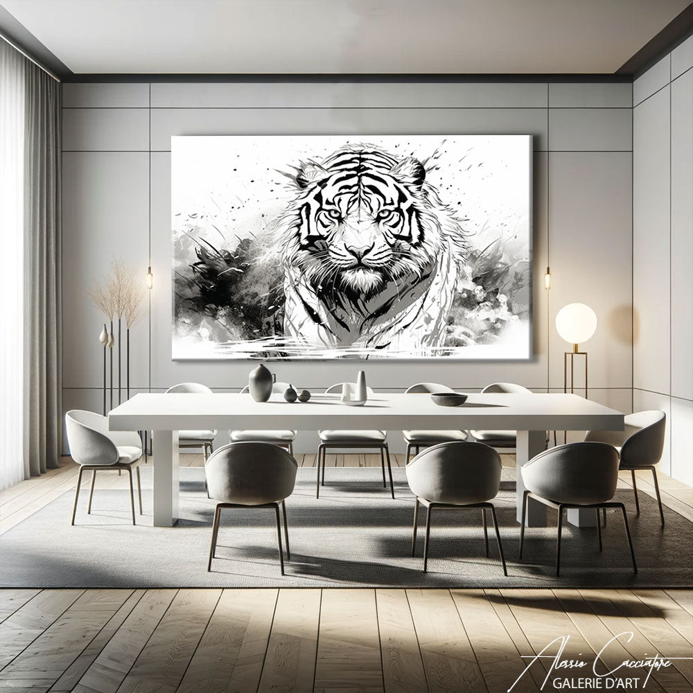 tableau tigre noir et blanc