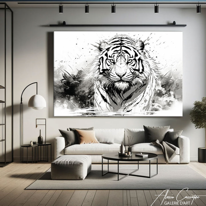 peinture tigre noir et blanc