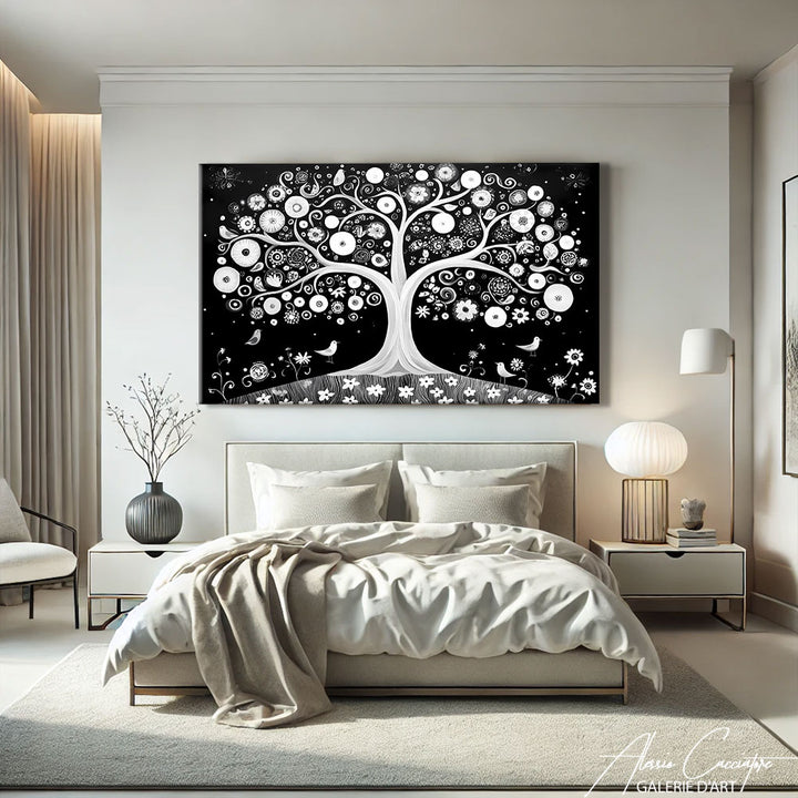 tableau arbre de vie noir et blanc