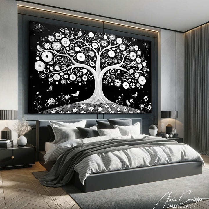 tableau arbre de vie noir et blanc