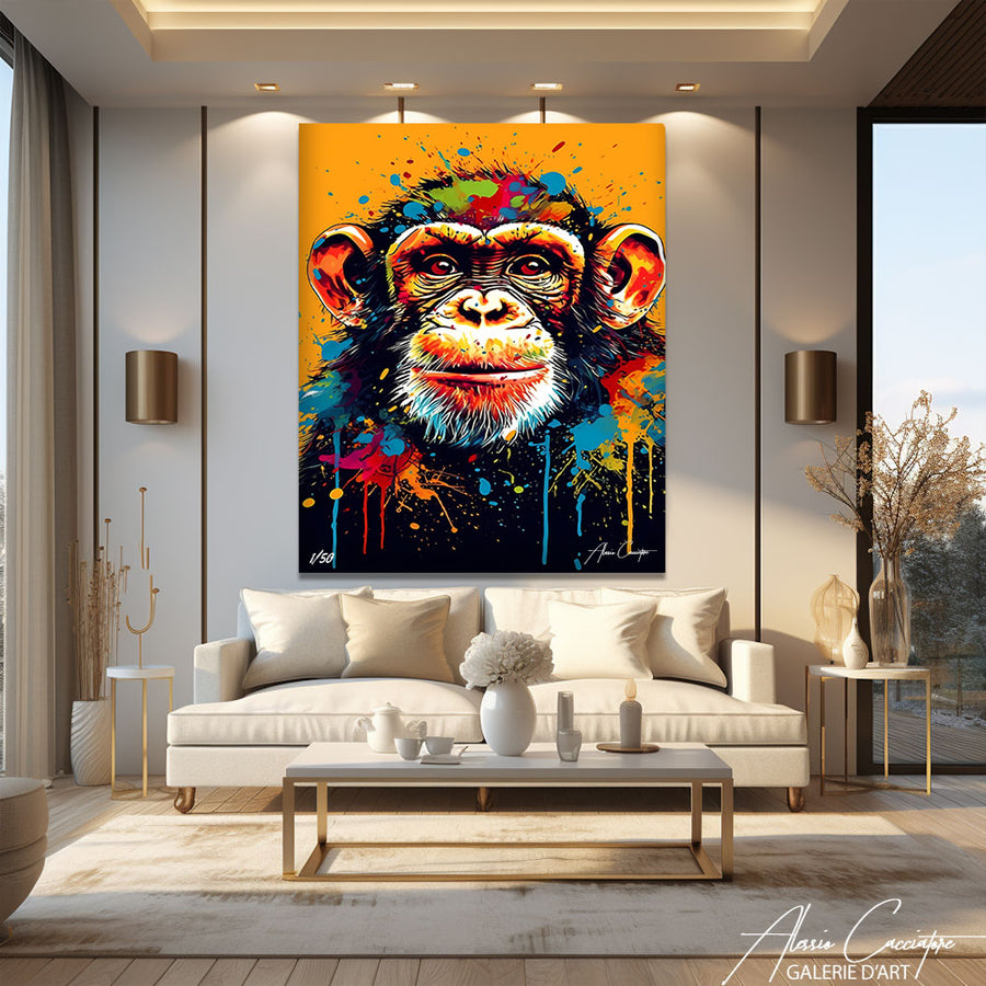 tableau singe multicolore – mise en situation