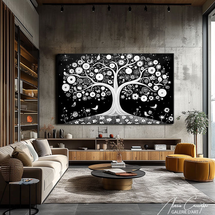 tableau arbre de vie noir et blanc