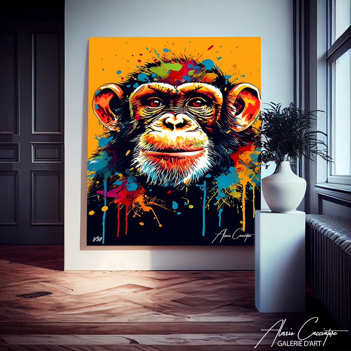 peinture singe multicolore