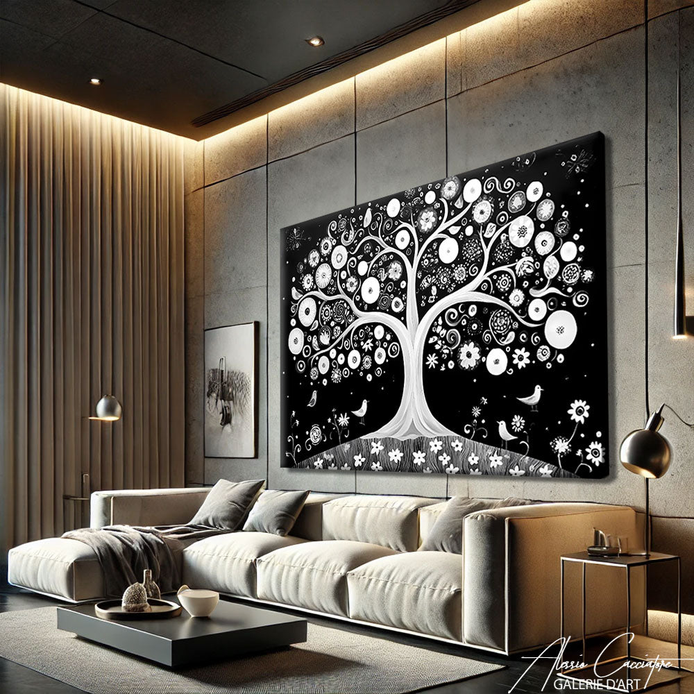 TABLEAU ARBRE DE VIE NOIR ET BLANC