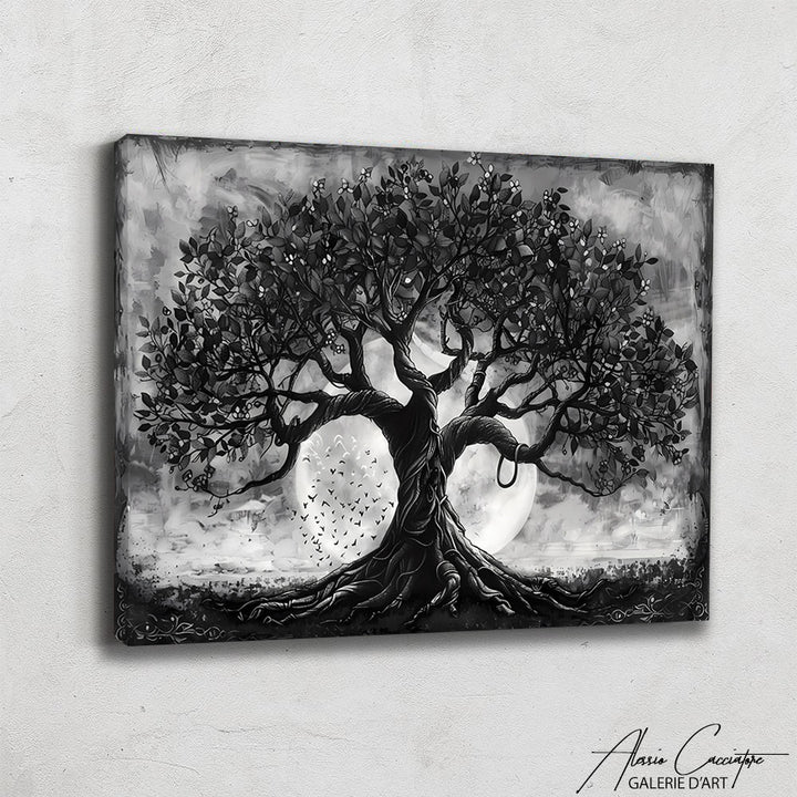 tableau arbre de vie noir et blanc