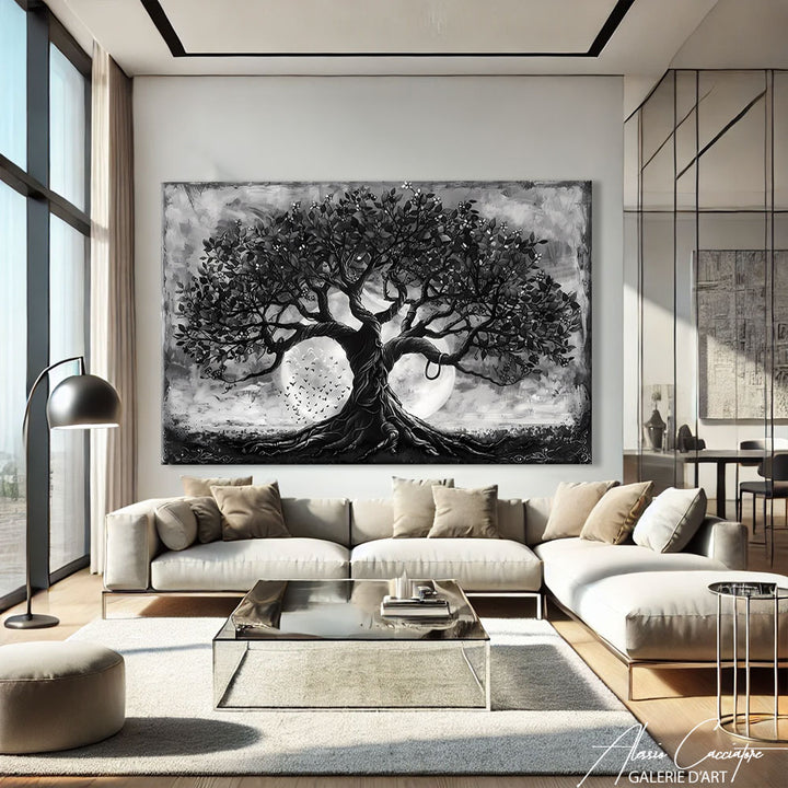 tableau arbre de vie noir et blanc