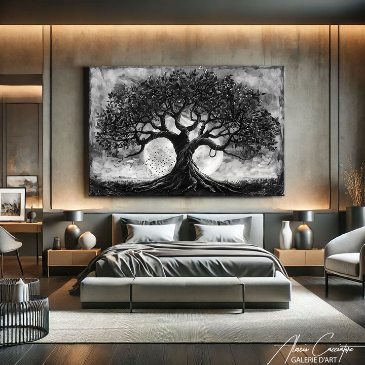 tableau arbre de vie noir et blanc