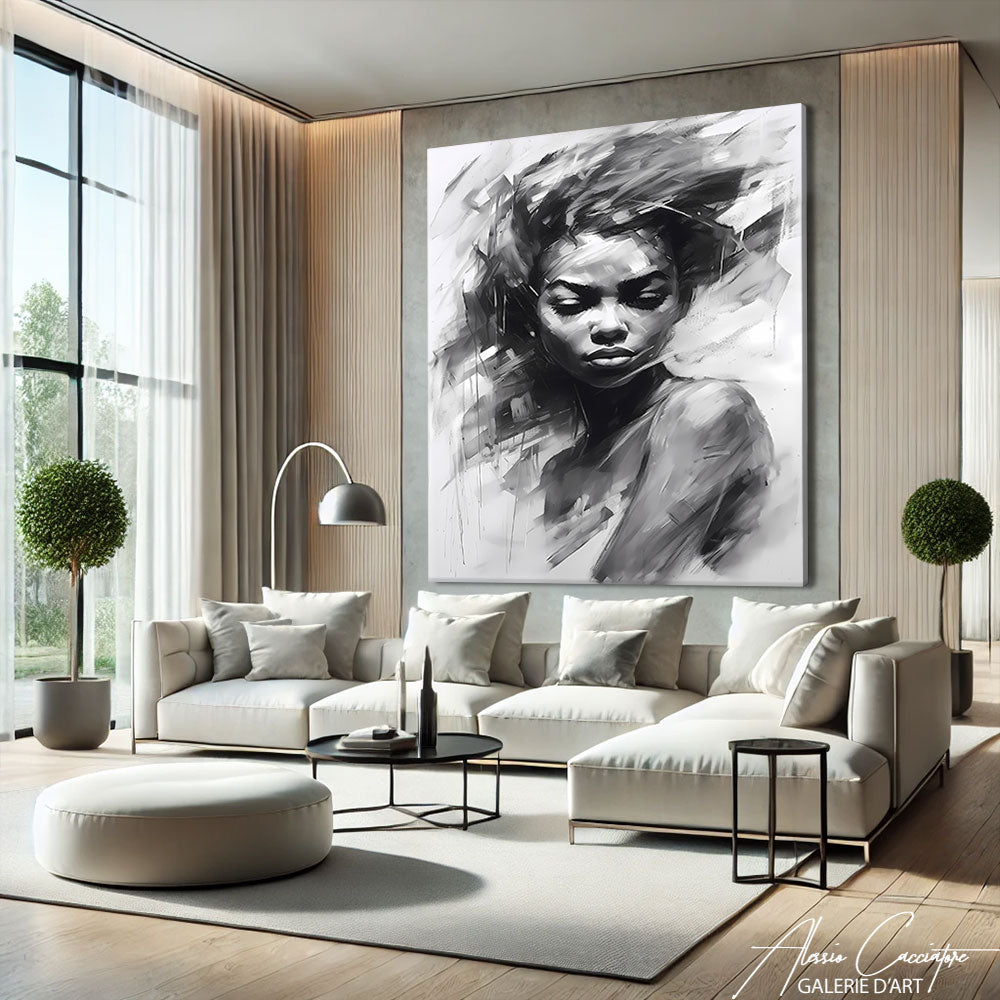 tableau femme africaine noir et blanc