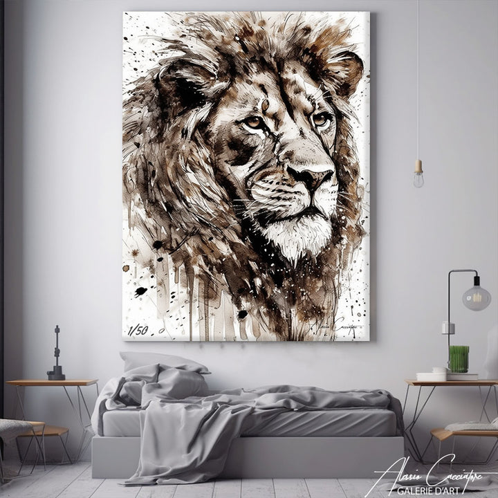 tableau lion aquarelle 