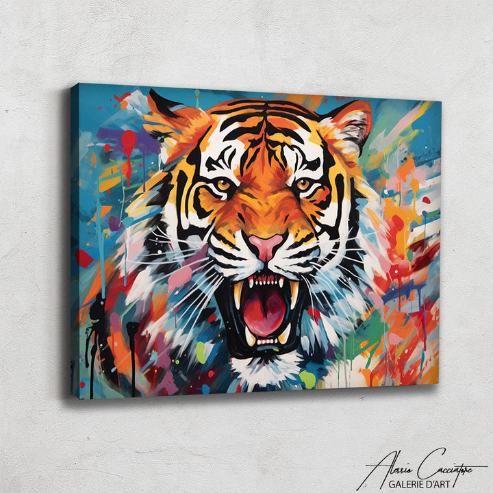 tableau tigre multicolore