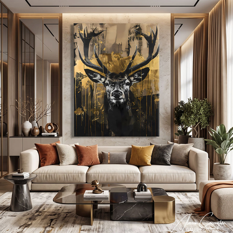 TABLEAU CERF FOND NOIR – mise en situation