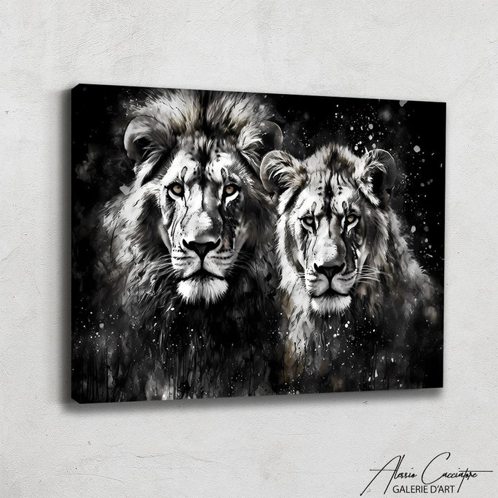 TABLEAU LIONS NOIR ET BLANC
